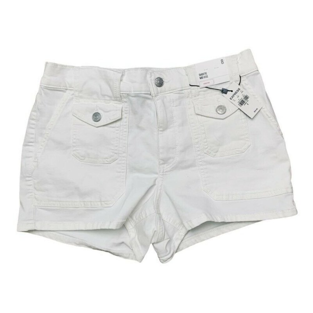 Express Womens Mid Rise Shortie White Stretch Zipp
